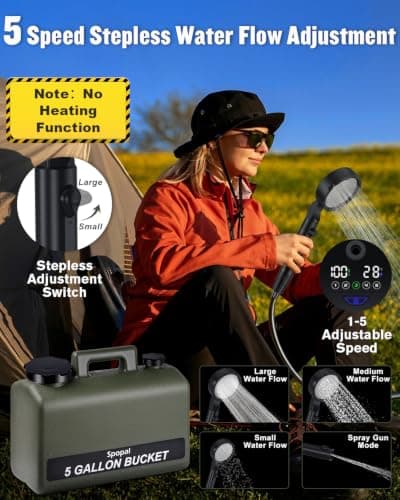 Spopal Portable Camping Shower Kit, 10000mAh Pump with 20L Water Tank — view 3
