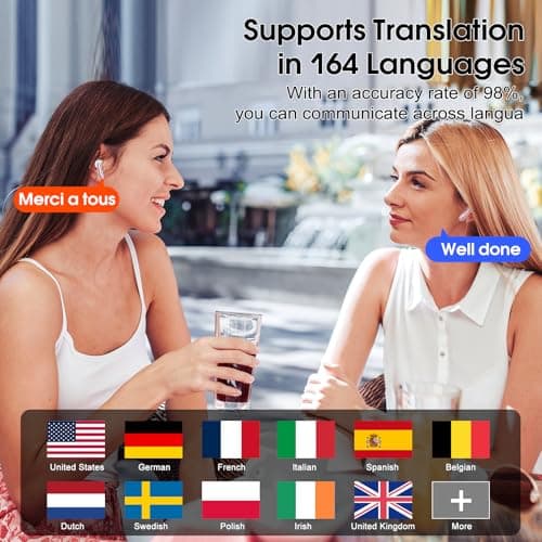 Language Translation Earbuds with Audio and Video Calls, 3-in-1 Translator Earbuds with ENC Mics, 164 Translation Headphones Real-Time, 7 Modes, Bluetooth 5.3 Earphones for Business/Travel/Rose Gold — view 4