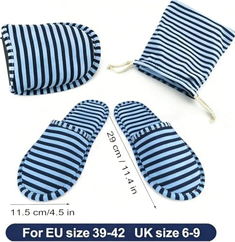 EQLEF Outdoor Travel Foldable Portable Non-Disposable Slipper, Medium, Blue Stripes — view 5