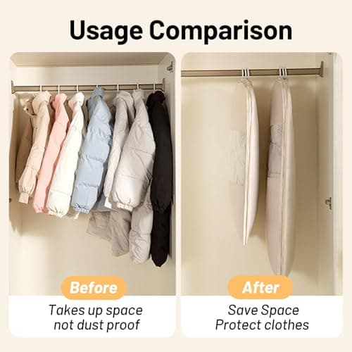 NatureNook Space Saving Hanging Compression Garment Bag with Zipper for Closet Storage, Hanging Clothes Storage Bag, Garment Covers for Coats and Down Jackets, Beige, M — view 3