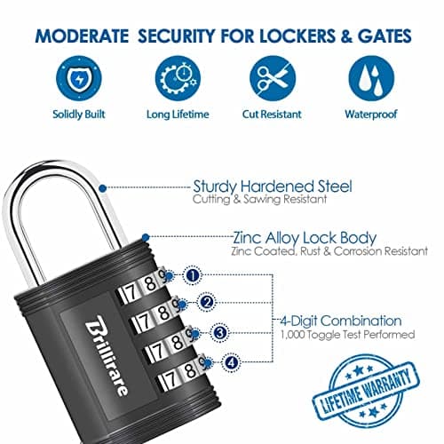 4 Pack Combination Lock, 4-Digit Waterproof Padlock, Zinc Alloy Outdoor Keyless Resettable Travel Luggage Locks for Backpack, Gym Locker, Hasp, Fence, Gate, Case, Toolbox-by Brillirare — view 4
