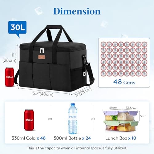 Lifewit Insulated Lunch Cooler Bag 30L Spacious Leak-Resistant Thermal Tote with Multiple Compartments, Reusable Soft Cooler for Work, Beach Trips, Picnics, Black — view 2