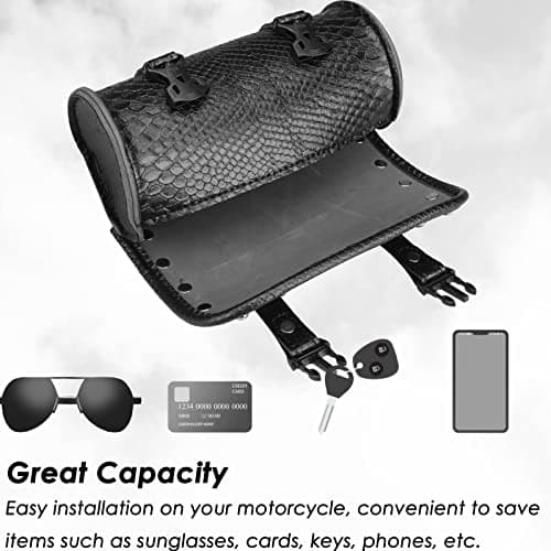 wiipara Motorcycle Tool Bag, Universal PU Leather Waterproof Saddlebag Handlebar Storage Bag for Motorcycle Front Forks Sissy Bar with 2 Straps — view 4