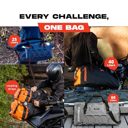 KRONOX Motorcycle Duffel Bag Waterproof, 25L Blue – Durable Motorcycle Luggage & Saddle Bags. Back Seat Dry Bag for Travel, Commute & Dirt Bike Gear — view 5