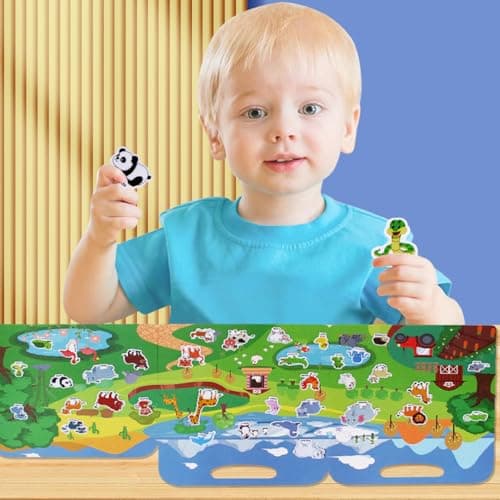 Acuiwer Reusable Sticker Books 4 Pack, Animals Insects Sticker Book with 3D Puffly Waterproof Reusable Stickers Books for Kids 3+ Kids Travel Activity Packs — view 5
