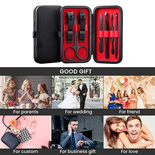 Nail Clipper Manicure Set, 7 In 1 Stainless Steel Professional Pedicure Kit Nail Scissors Grooming Kit with Black PU Leather Case for Travel & Home Use (Red Leather) — view 6