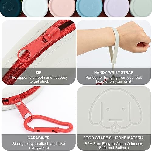 WALLFID Silicone Dog Treat Pouch Small Bag,with Pet Training Clicker,Walking Bag for Dog and Cat, Pocket Size, Easy to Clean, Odorless, Zipper Design,Moisture-proof,Travel Walking Bag (dark green) — view 4