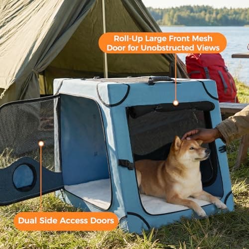 Snagle Paw Portable Dog Crate for Car Travel,Metal Frame Pet Crate,Pet Carrier for Car Back Seat Secures with Headrest Strap and Seatbelt — view 5