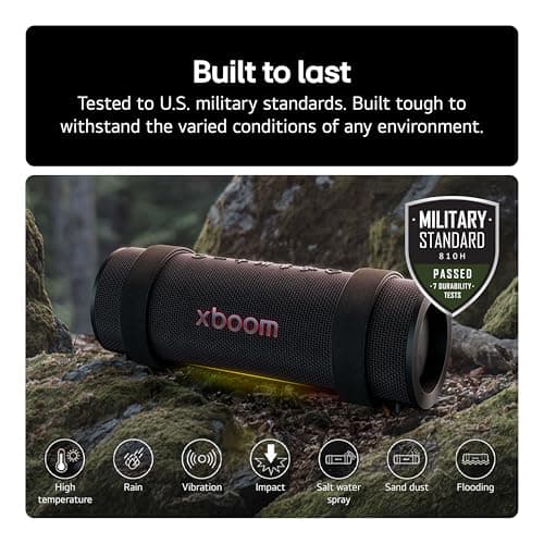LG xboom Grab by will.i.am, xboom Signature Sound, Portable Bluetooth Speaker, up to 20 Hours of Playback, IP67 Dust and Water Resistant, MIL-STD 810H Durability, Adjustable Carrying Strap — view 6