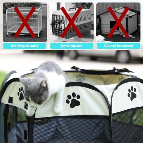 Pet Playpen Portable Dog Pen Foldable Pop Up Cat Play Pen, Oxford Fabric Soft Dog Crate Cage Puppy Pen for Indoors Outdoor Travel, Cat Tent Whelping Box for Kitten Rabbit Hamster Guinea Pig (Grey M) — view 5