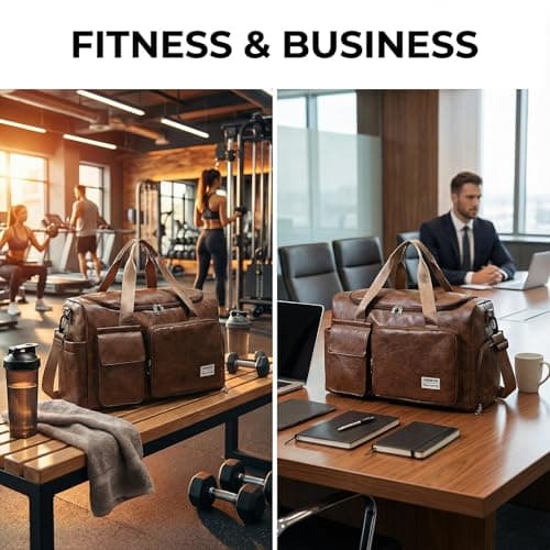 seyfocnia PU Leather Travel Bag with Shoe Pouch, Small Carry On Weekender Overnight Bag Waterproof Travel Duffel Bags Gym Bags for Men or Women, Brown — view 5