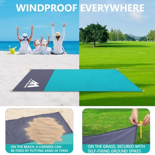 flintronic Beach Blanket Sandproof, Beach Mat Sand Free, Large Picnic Blanket Waterproof, 210 x 200cm, for 4-6 Adults, for Camping, Hiking, Beach, Picnic — view 3
