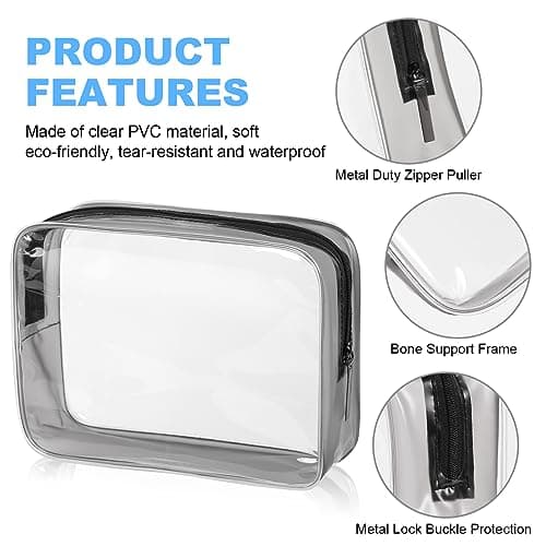 OSDUE Clear Toiletry Bags, 2 Pcs TSA Approved Airport Security Liquids Bags,Waterproof Cosmetic Clear Makeup Bags PVC Wash Bags for Women and Men, Travel Essential — view 3