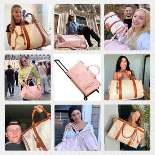 Jenni Bag Travel Bag with Wheels, My Jenni Travel Bag for Women, Foldable PU Leather Carry On Garment Bag,Large Capacity Jenni Bag with Shoe Compartment,Beige,Roller — view 5