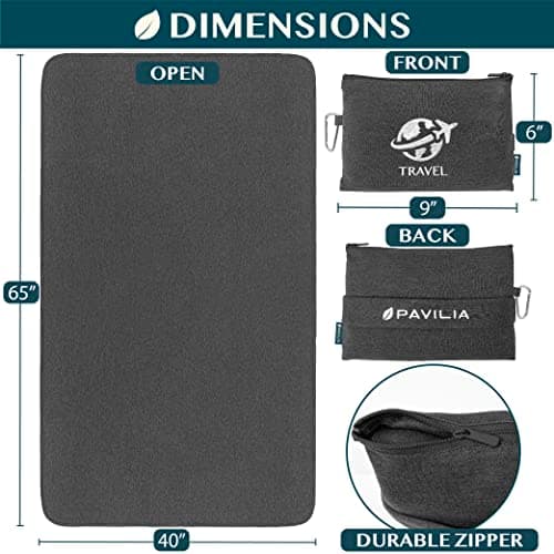 PAVILIA Travel Blanket Compact, Airplane Blanket Packable Bag, Soft Fleece Portable Throw Pillow Combo Set, Plane Flight Car Trips Travel Essentials Gift Accessories, Luggage Backpack Clip, Black — view 6