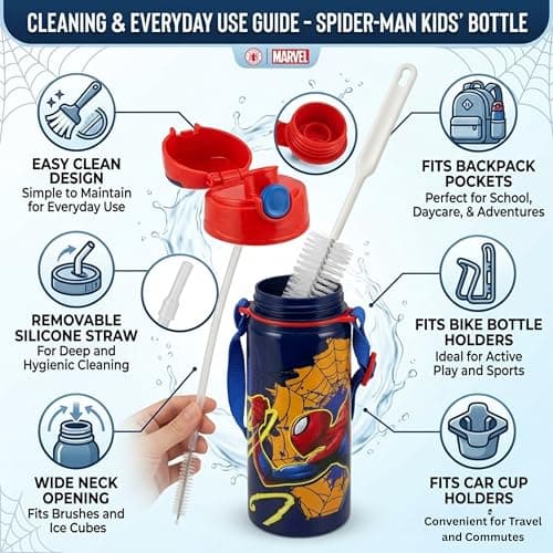 600ml Marvel Spiderman Kids Water Bottle with Straw – Aluminium Leak Proof Drinking Bottle for Boys, BPA Free Metal Sports Water Bottle for School, Travel & Back to School — view 4