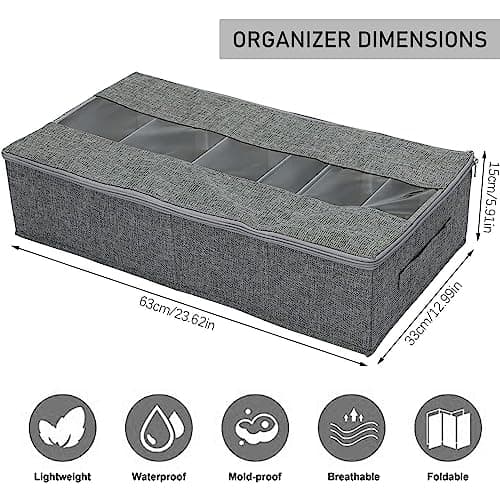 Noeborty Underbed Shoe Storage Bag Shoe Shelf for Under Bed Underbed Storage Box Shoe Storage Bag Large Capacity Shoe Storage with Transparent Window 6 Compartments — view 2