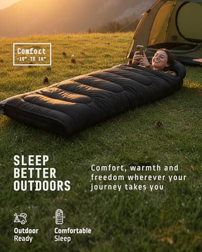 Voyager Sleeping Bag for Adults – Lightweight & Compact, Waterproof, 3-4 Season Warm & Cold Weather, Machine Washable, Ideal for Camping, Hiking & Backpacking, 220x30x80cm — view 3