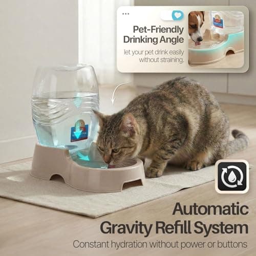 Flexzion Pet Water Dispenser Station, Beige (3/8 Gallon) Auto Replenish Gravity Waterer Drinking Fountain Bottle Bowl Dish Portable Stand for Small Dog Cat Animal — view 4