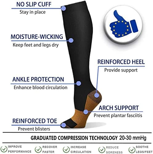 Woaysun 4 Pairs Copper Compression Socks for Men & Women 15-20 mmHg Medical Graduated Compression Stockings for Sports Running Plantar Fasciitis Nurses Shin Splints Diabetic — view 5