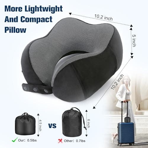 Cirorld Travel Pillow for Airplane, Neck Pillow for Travel, Memory Foam Travel Neck Pillow for Adults, Adjustable & Compact Flight Pillow, Ergonomic Neck Cushion, With Ear Plugs, Eye Mask, Carry Bag — view 3