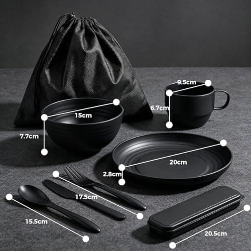 Belegao Camping Utensils Set Food Grade Plastic Cutlery Bowl Plate Cup 8PCS — view 3