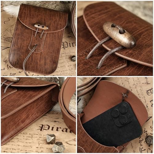 HiiFeuer Medieval Faux Leather Belt Bag, Vintage Renaissance Belt Pouch Fanny Pack Purse, Waist Bag Cosplay for Ren Faire (Brown A) — view 3