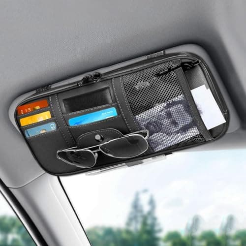 Linkstyle Car Sun Visor Organizer, Auto Interior Leather Storage Pocket Pouch, Sunglasses Holder for Car, Bag for Card License Registration Pen