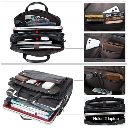 TIDING Full Grain Leather Men's Briefcase 15.6'',17.3 Inch Laptop Bag — view 4