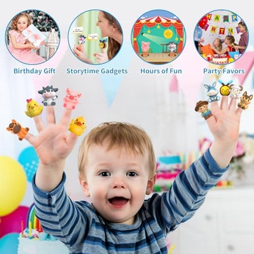Oriate Farm Animals Finger Puppets, Baby Finger Puppet Bath Toys, 10PCS Toddler Farming Animal Travel Toys, Puppet Show Stage Storage Bags incl. Baby Party Bag Fillers Pool Water Toy, 12m+ Easter — view 2