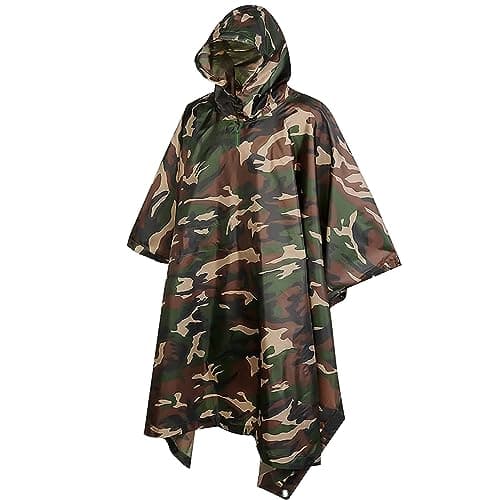 Crystals Waterproof Rain Cape Raincoat, Rain Poncho for outdoor Camping Military cycling traveling, Hooded Rainwear, Long Military Style Kagool For Men & Women with Hood, Adult – Camouflage — view 3