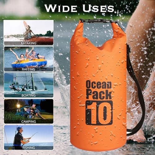 MORAINJAY 10L Orange Dry Bag,Waterproof Bag with Single Adjustable Shoulder Strap,Middle Capacity Dry Sack 2L 5L 10L 15L 20L 30L for Outdoor Camping,Rafting,Swimming,Boating,Surfing — view 4