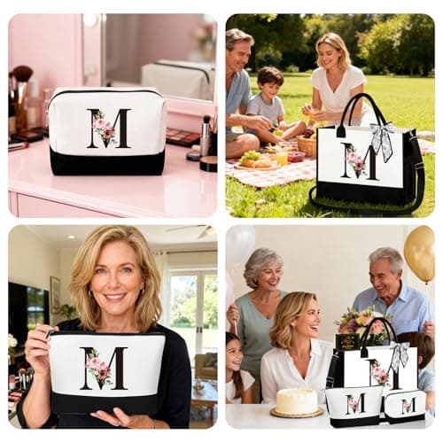 Gifts for Women, 3 PCS Tote Bag,Personalized Initial Makeup Bag, Personalized Gifts for Women, Canvas Tote Bag for Beach,Wedding,Birthday Gifts for Women, Mom, Teachers, Friends, Bridesmaids — view 2