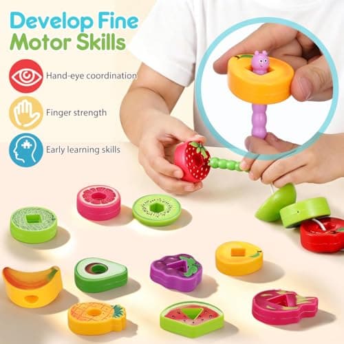 Kisangel Montessori Threading Toys for 2 3 Year Olds, Fruit Lacing Beads for Toddlers Girls Boys, Educational Preschool Learning Kit, Fine Motor Skills Toys for Kids, Lightweight Travel Activities — view 6