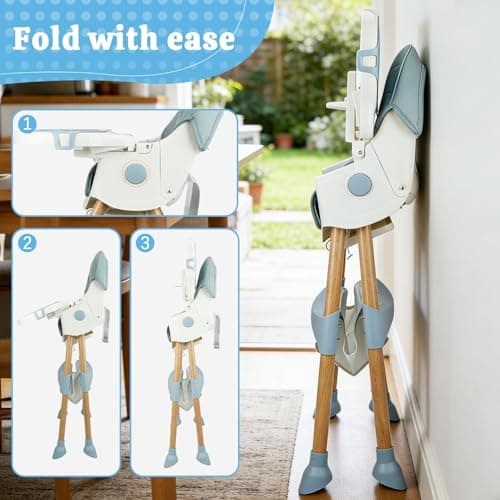 Baby High Chair Foldable Highchair, High Chairs for Babies and Toddlers Adjustable Height & Reclining Seat Detachable Double Tray, Ergonomic Feeding Portable Highchairs for Newborn 6 Months to 5 Years — view 2