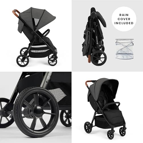 Ickle Bubba Stomp Stride Baby Stroller, Lightweight Travel Stroller & Pushchair with Extra Large Seat, Multi-Terrain EVA Wheels, UPF50+ Extendable Hood & Raincover, Birth to 22kg, Charcoal Grey — view 6