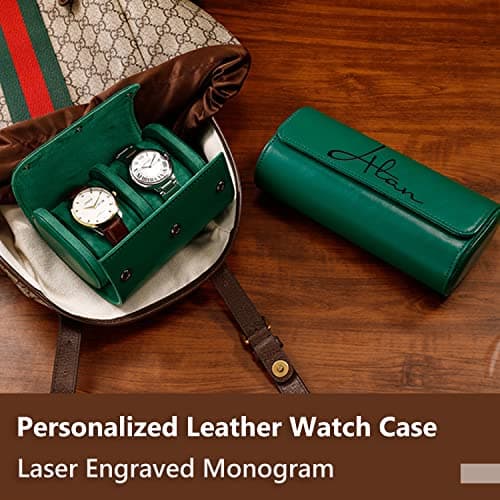 Personalised Watch Case for Men and Women, Customized PU Leather Travel Watch Case Roll Organizer For Dad, Engraved Name, Handcrafted Gift for Grandpa, Boy Friend, Watch Collector, Father's Day Gifts — view 3