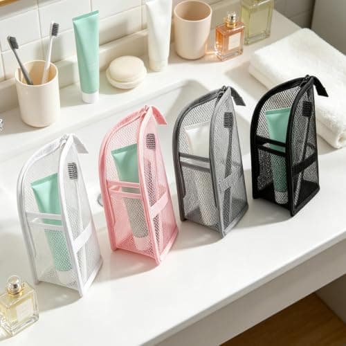 Standing Toiletry Bag | 4 Pack Large Portable Mesh Bag — view 3