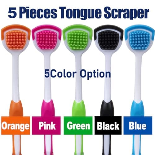 e Scraper and Brush for Adults, 5-Pack with Travel Case, Micro Bristle Tongue Cleaner (5 Colors) — view 2