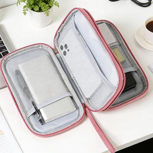 Cable Organiser Bag, Pink Cable Bag, Travel Organiser With Three Straps, Double-Layer Design, Travel Accessories for Storing Chargers, Power Banks and Headphones — view 5