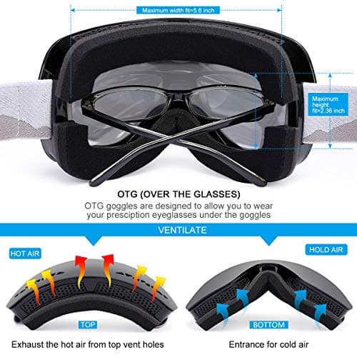 Supertrip Ski Goggles Over Glasses UV400 Anti-fog Skiing / Snowboard Goggles for Men & Women Professional Snowmobile Skate Goggles (Gray Revo Mirror Grey VLT 9.75%）) — view 3