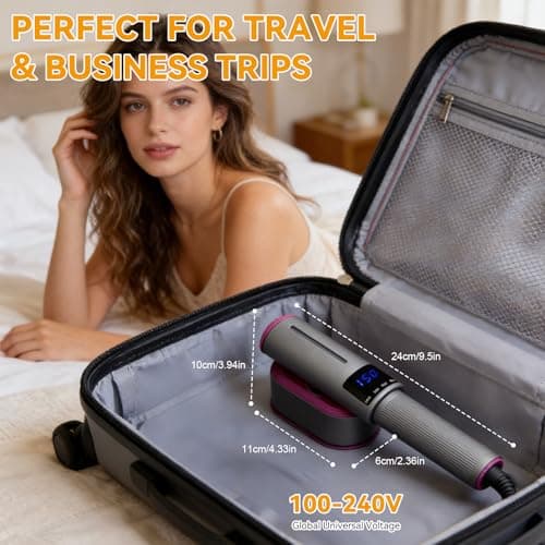 Travel Steamer for Clothes, 110-240V Dual Voltage Handheld Mini Steamer Iron with LED Dispaly, 1200W, 15S Fast Heat Up, 2 in 1 Portable Garment Steamer for Travel & Home, Grey Purple — view 2