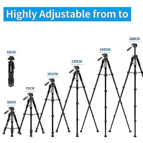 ZOMEI 188cm/74" Aluminum Extra-high Lightweight Travel Camera Tripod Black — view 4