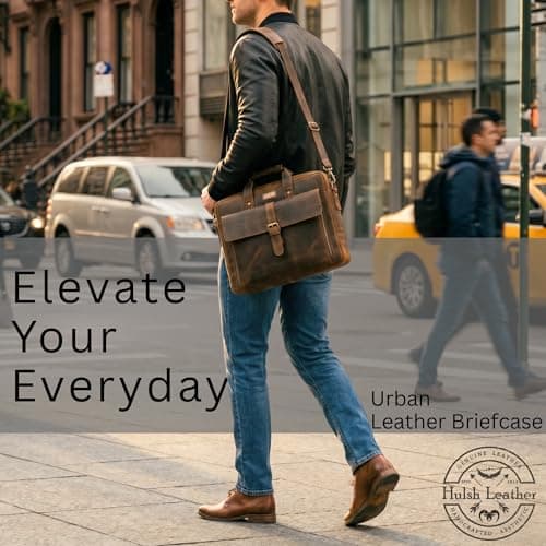 HULSH Genuine Leather Briefcase for Men 17 Inches Computer Bag | Business and Office Messenger Satchel Work Briefcase, Dark Brown — view 6