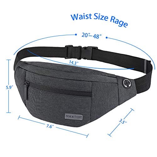 MAXTOP Large Bumbag Waist Fanny Pack Running Belt for Men Women Unisex Bum Bag with Headphone Jack and 4-Zipper Pockets Adjustable Belt for Travel Running Jogging Workout Hiking Gifts Dark Grey — view 5