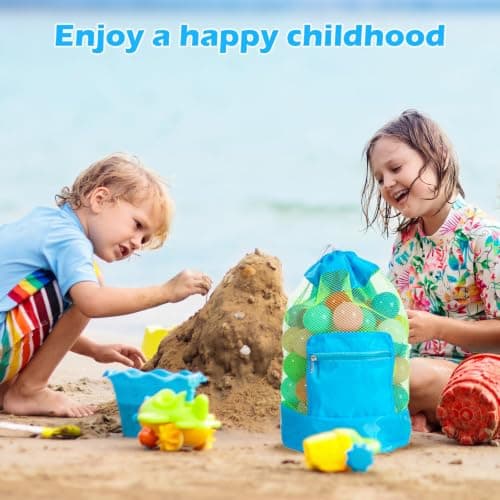 Mesh Beach Toy Storage Bag, Foldable Kids Toy Organiser With Zipped Pocket For Bucket And Spade Sets, Sandpit Toys, Bath Toy Storage And Pool Gear — view 4