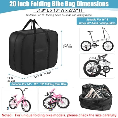 Bicycle Transport Bag, Waterproof, Durable 900D Carry Case for 20 Inch Bag, Folding Bike, Universal Folding Bicycle Transport Storage Bag with Strong Strap for Folding Wheels, Outdoor Bicycle Storage — view 2