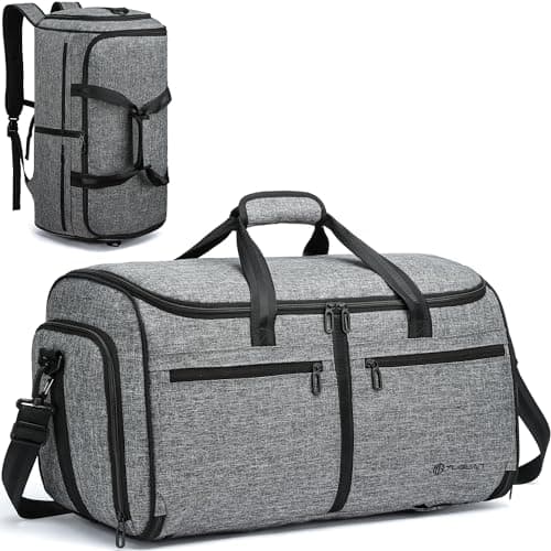 TUGUAN Convertible Garment Duffle Bags for Travel, Carry on Garment Duffel Bag Backpack for Men Women, 3 in 1 Large Suit Travel Bag with Shoe Compartment & Back Straps for Weekend Luggage, Grey