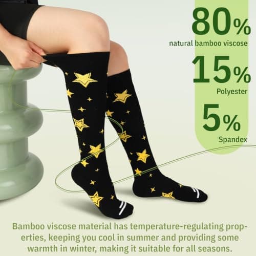 KKuSoxyy 3 Pairs Bamboo Compression Socks for Women Soft Flight Socks Moisture Wicking Knee High Cushioned Travel Socks for Long Flight Nurse Pregnancy 15–20mmHg S-M — view 3