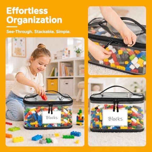 7 Pack Extra Large Toy Storage Bags with Labels, Clear PVC Organizing Bags with Double Zipper, Reusable Waterproof Toy Bags with Handle, Travel Case Pouch for Building Blocks, Puzzles, Board Games — view 4